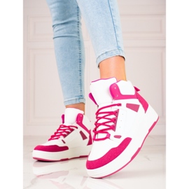 Baskets montantes Shelovet blanches et roses pour femmes 1