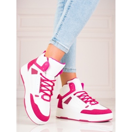 Baskets montantes Shelovet blanches et roses pour femmes 2