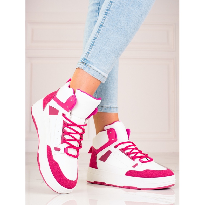 Baskets montantes Shelovet blanches et roses pour femmes 2 Baskets montantes Shelovet blanches et roses pour femmes 2