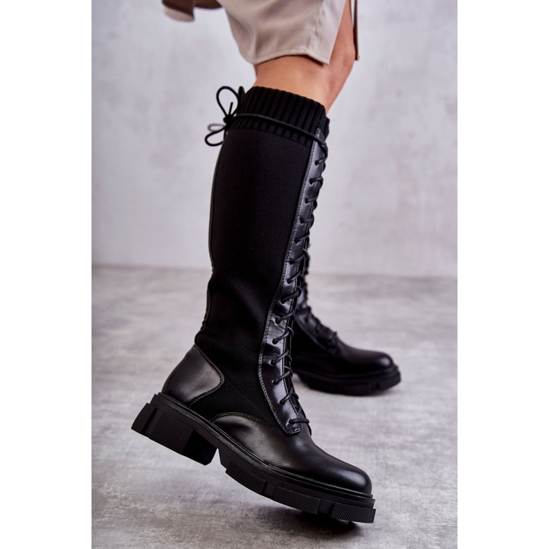 PS1 Bottes Femme Avec Chaussettes Sur Talons Plats Noir Verano le noir 2 PS1 Bottes Femme Avec Chaussettes Sur Talons Plats Noir Verano le noir 2