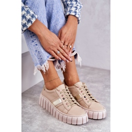 PA2 Chaussures de sport en cuir pour femmes Tied Beige-Or Ariva brun 1