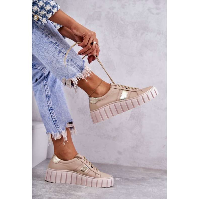 PA2 Chaussures de sport en cuir pour femmes Tied Beige-Or Ariva brun 2