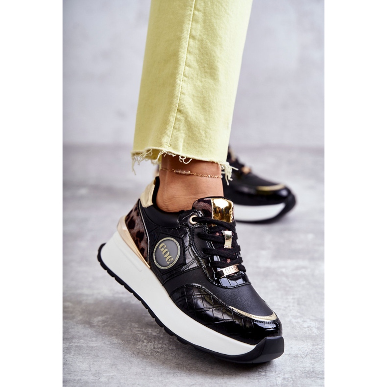 Chaussures de sport pour femmes à semelle compensée GOE KK2N4085 Noir brun doré 1