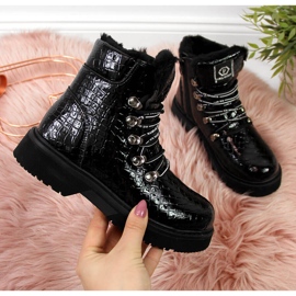 Bottines fille crochet noir laqué Miss❤E le noir 2