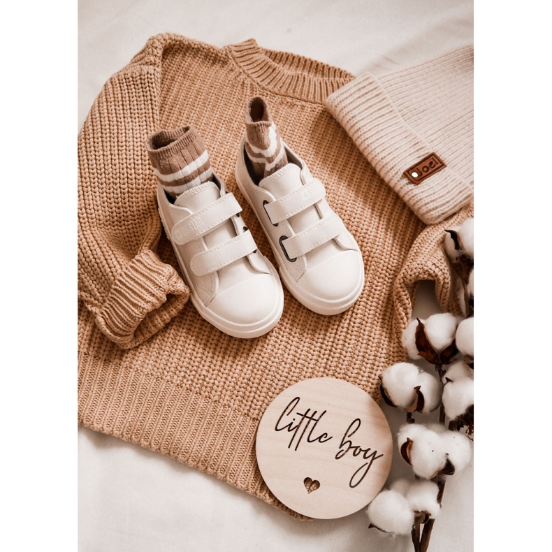 Baskets En Cuir Pour Enfants Avec Velcro Big Star KK374093 Blanc blanche 1