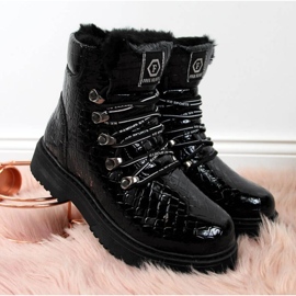 Bottes en cuir verni Jr EVE320A noir le noir 2