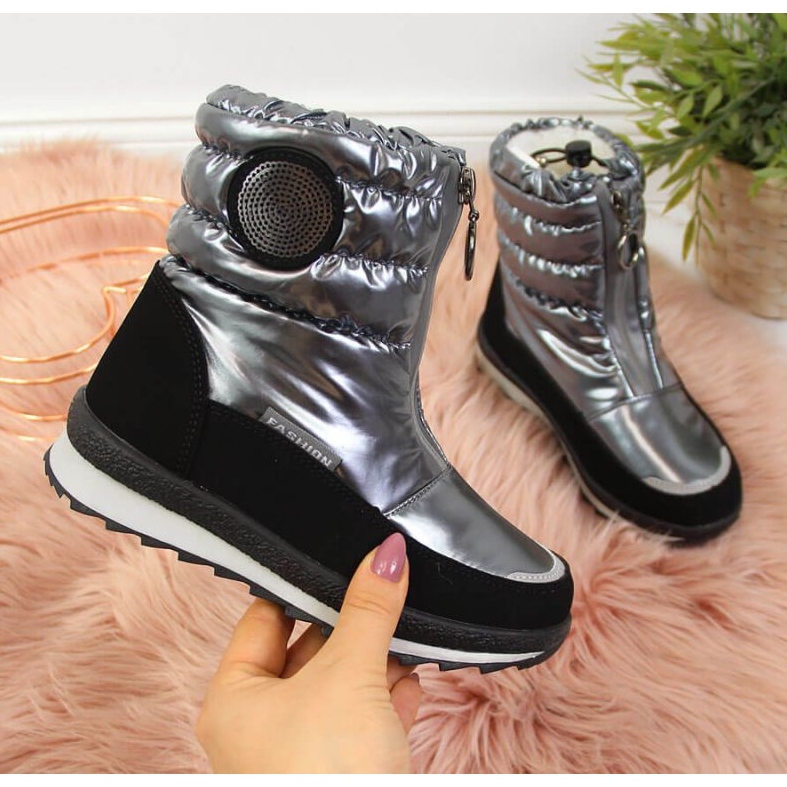 Miss Bottes de neige imperméables Jr EVE323B argent noir 1