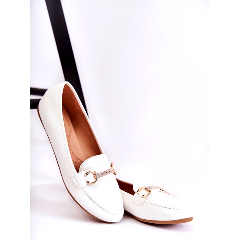 Mocassins en cuir avec décoration pour femme, blanc 4