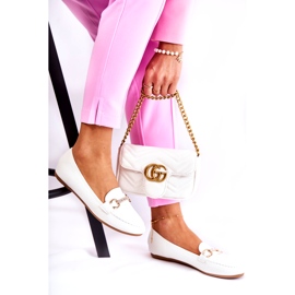 Mocassins en cuir avec décoration pour femme, blanc 2
