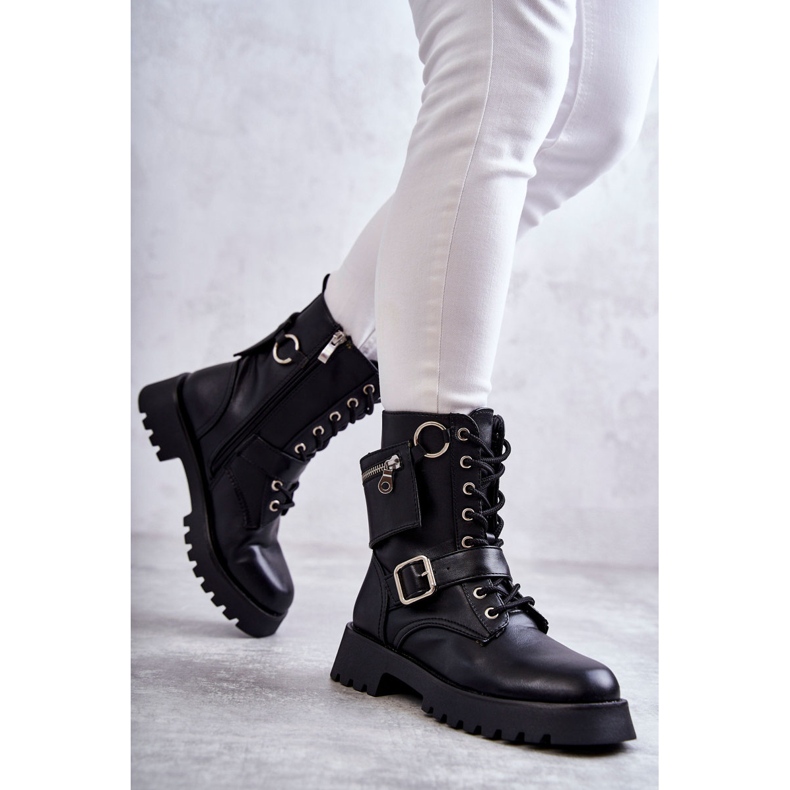 Bottes en éco-cuir à talon plat Black Marlis noir 2
