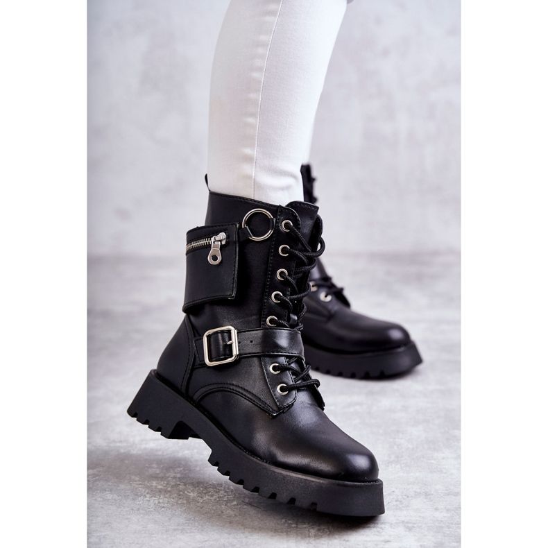 Bottes en éco-cuir à talon plat Black Marlis noir 1