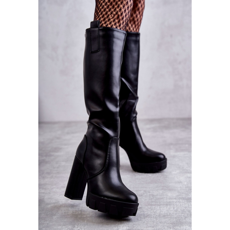 WS1 Bottes en cuir écologique à la mode sur la plate-forme noire Isabell 1