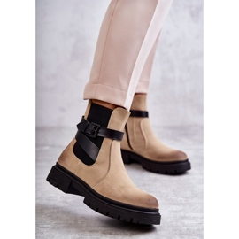 FE1 Bottes chaudes pour femmes Bottines Jodhpur Avec une ceinture Beige Jose 1