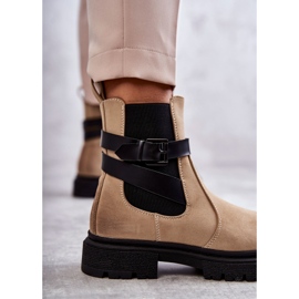 FE1 Bottes chaudes pour femmes Bottines Jodhpur Avec une ceinture Beige Jose 2