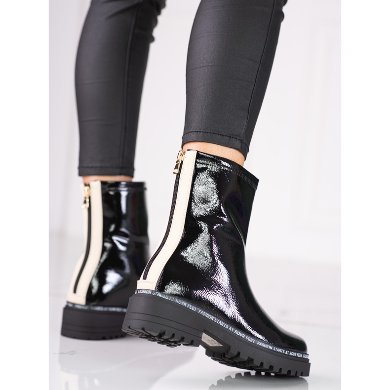 Bottines en cuir verni pour femme par S. Barski le noir 1