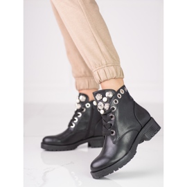 Bottines à lacets pour femmes avec ornements Shelovet noir 1