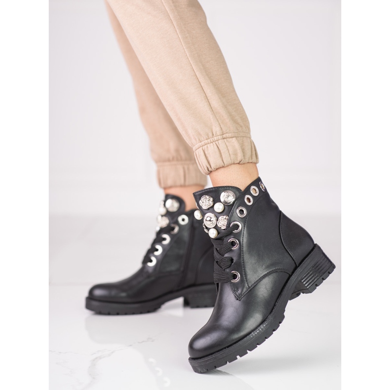 Bottines à lacets pour femmes avec ornements Shelovet noir 1