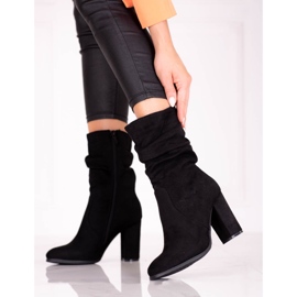 Bottes pour femmes sur un poteau Shelovet haut avec une tige à volants noir 1