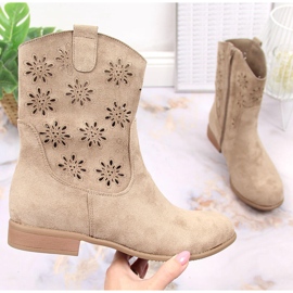 Santiags femme daim ajourées beige Jezzi JEZ368B 1