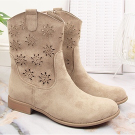 Santiags femme daim ajourées beige Jezzi JEZ368B 3