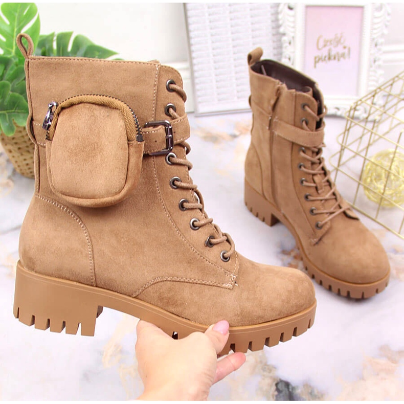 Bottes de randonnée pour femmes avec une poche, isolées, beige Jezzi, suède 1