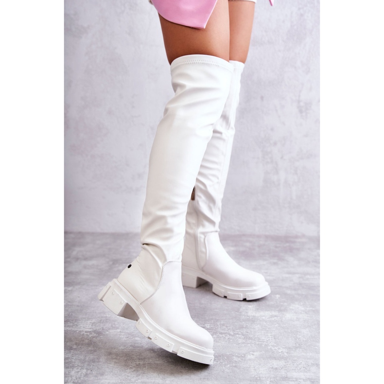 Cuissardes En Cuir Sur Un Talon Plat GOE KK2N4022 Blanc 1