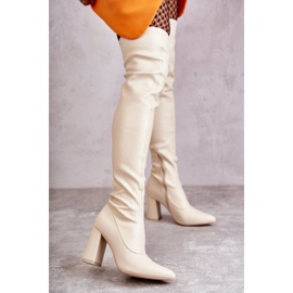 Bottes à Talons Hauts en Cuir Beige Casto 1