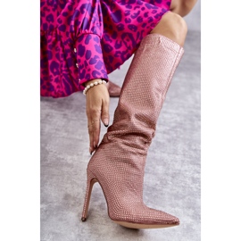 Bottes à la mode à talons hauts avec zircon cubique rose Lovisa 1