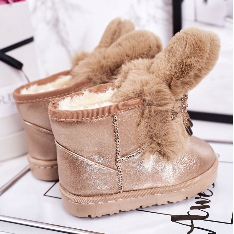 Bottes De Neige Enfant Avec Fourrure Avec Oreilles Lapin Or Rose doré 3