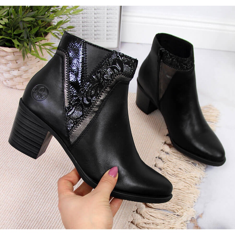 Bottes en cuir pour femmes sur le poteau noir Rieker Y2063-00 1