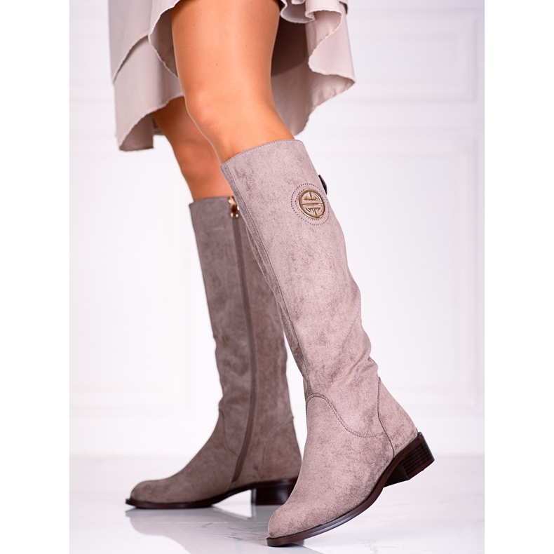 Bottes pour femmes avec un curseur Shelovet décoratif beige 1