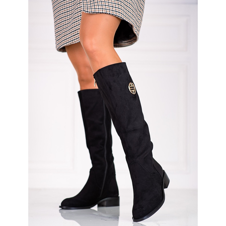 Bottes noires pour femmes avec une fermeture éclair Shelovet décorative 2