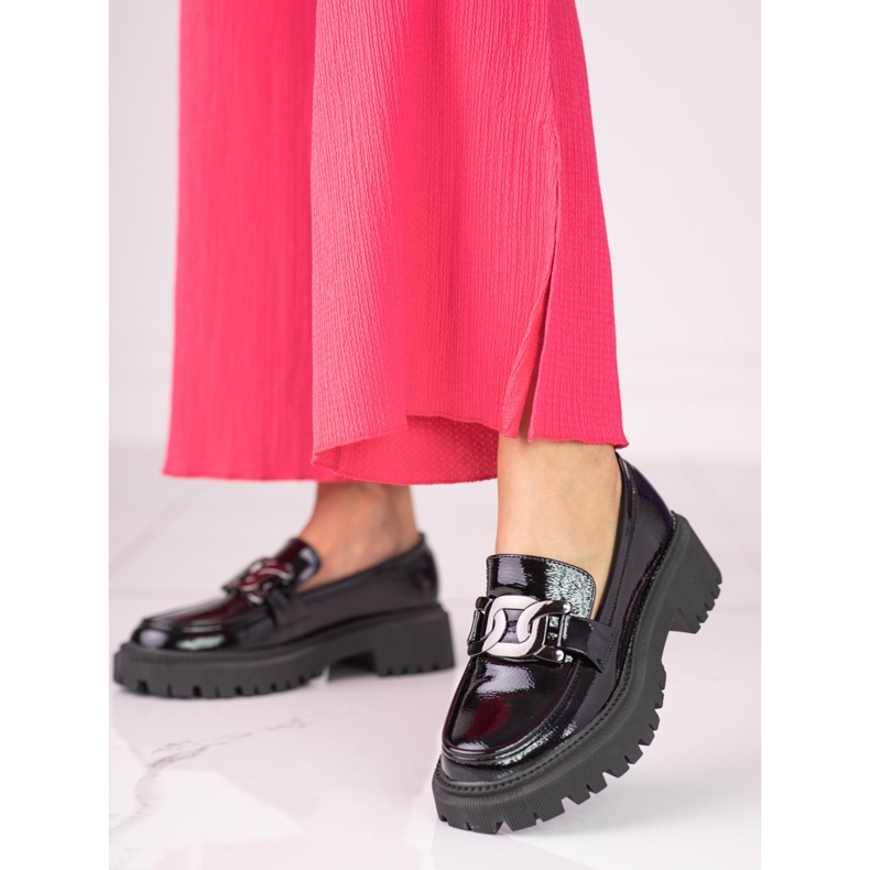 Mocassins femme Shelovet noir en cuir verni 1