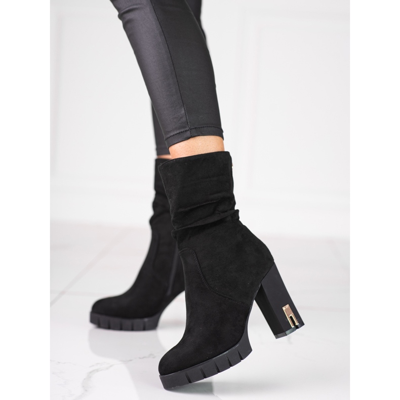 Bottes en daim Shelovet pour femmes sur un poteau haut noir 2