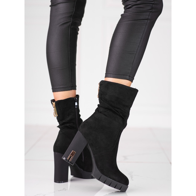 Bottes en daim Shelovet pour femmes sur un poteau haut le noir 1