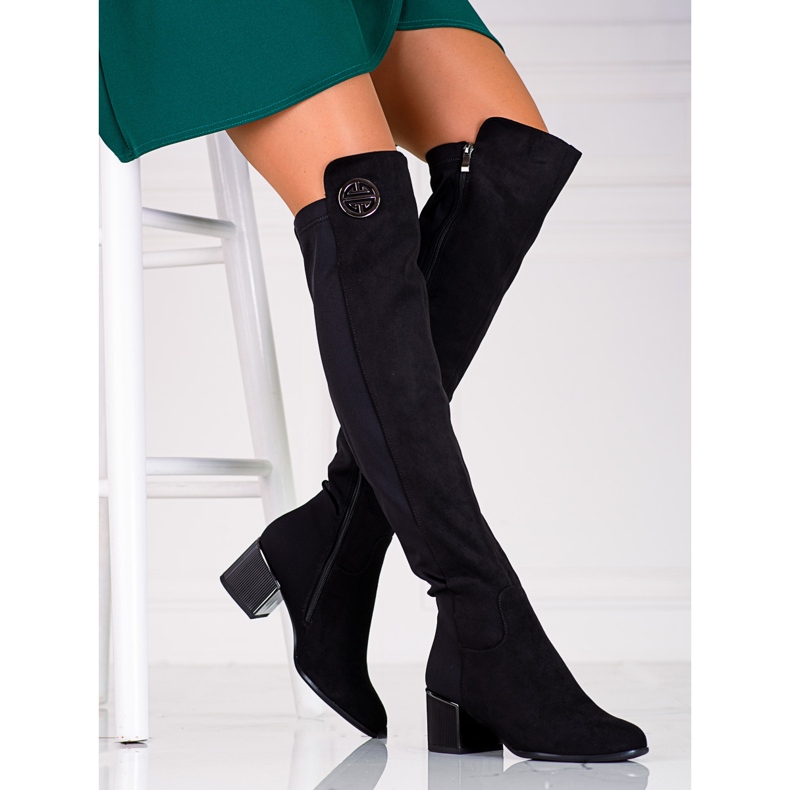 Cuissardes femme Shelovet noires sur tige basse le noir 1 Cuissardes femme Shelovet noires sur tige basse le noir 1