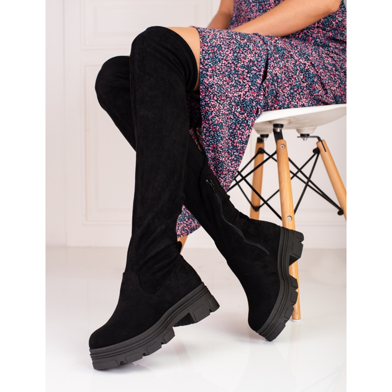 Cuissardes Shelovet pour femmes sur plateforme noire le noir 2 Cuissardes Shelovet pour femmes sur plateforme noire le noir 2