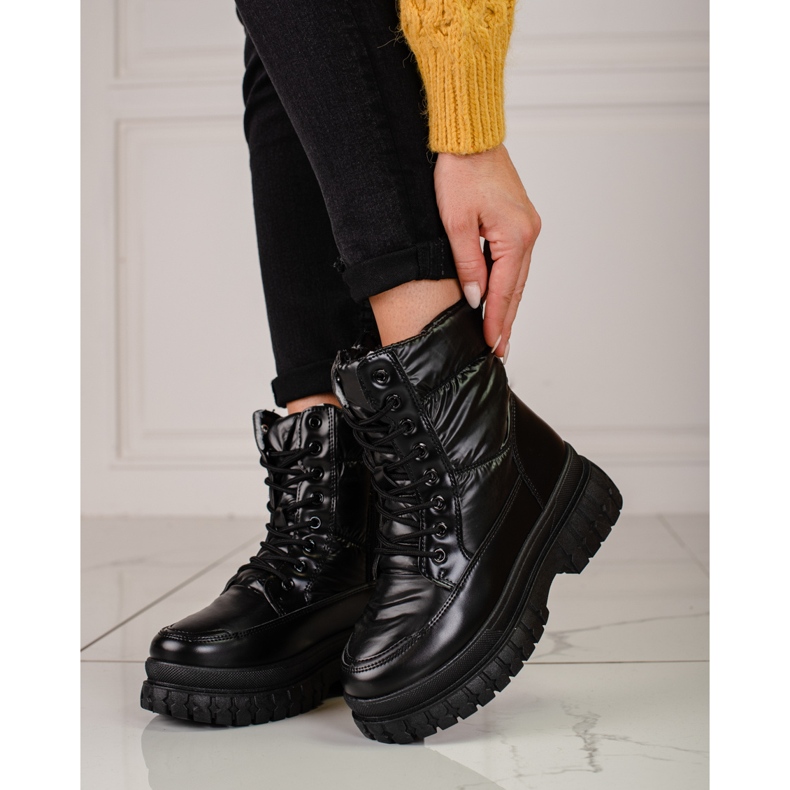 Bottes de neige femme noires avec laçage Shelovet le noir 1
