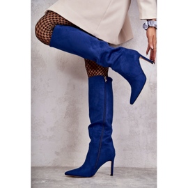 FS1 Bottes à talons hauts en daim bleu Carite 1