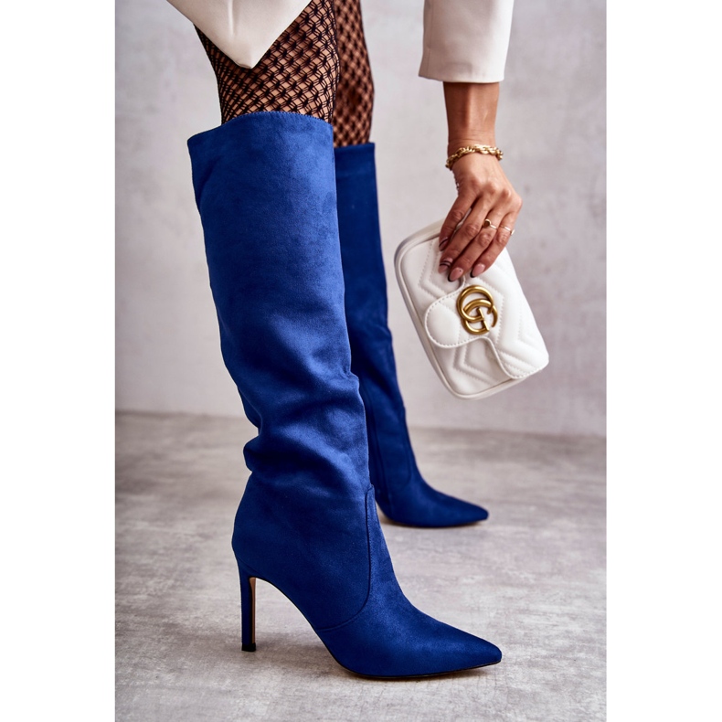 FS1 Bottes à talons hauts en daim bleu Carite 2