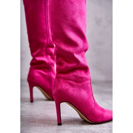 FS1 Bottes Carité Rose En Daim Sur Talon Haut 9