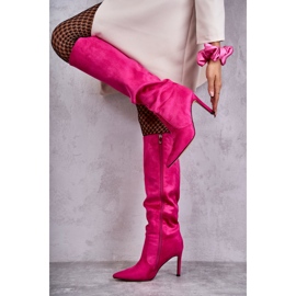 FS1 Bottes Carité Rose En Daim Sur Talon Haut 10