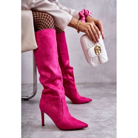 FS1 Bottes Carité Rose En Daim Sur Talon Haut 12