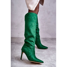 FS1 Bottes à talons hauts en daim vert Carite 1