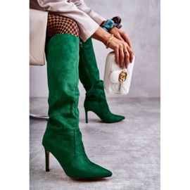 FS1 Bottes à talons hauts en daim vert Carite 3