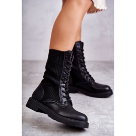 Bottes Femme Avec Une Chaussette Sur Un Talon Plat Noir Liam le noir 1