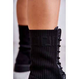 Bottes Femme Avec Une Chaussette Sur Un Talon Plat Noir Liam le noir 3