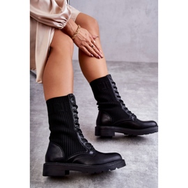 Bottes Femme Avec Une Chaussette Sur Un Talon Plat Noir Liam le noir 5