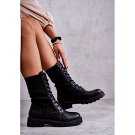 Bottes Femme Avec Une Chaussette Sur Un Talon Plat Noir Liam le noir 6