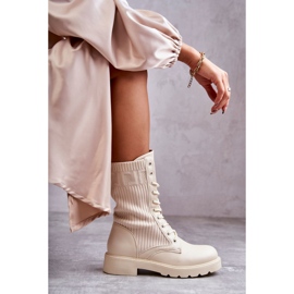FS1 Bottines Femme Avec Une Chaussette Sur Un Talon Plat Beige Liam brun 1
